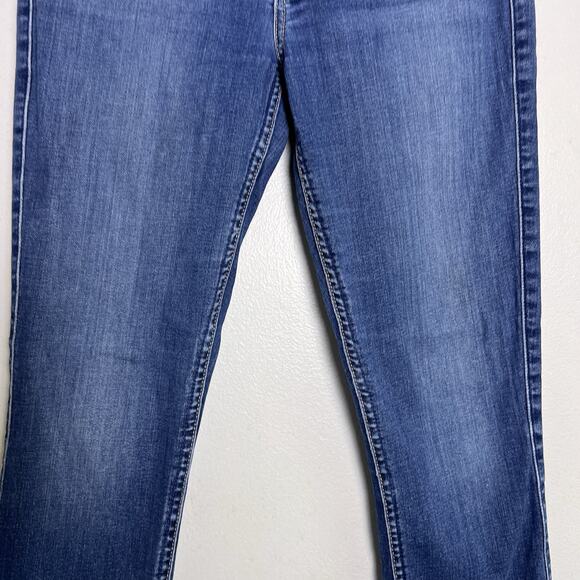 7 For All Mankind Womens Skinny Ankle Jeans Raw Hem Sz 28 Blue Denim Blue - Picture 4 of 13